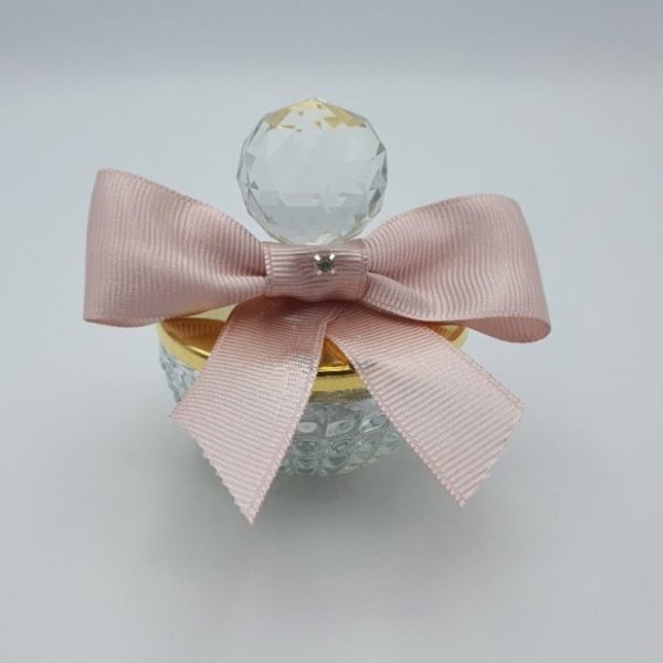 Dekorierte Glasschale mit Schokoherzen - Kristallglas Griff und Deckel aus Gold – Bild 3