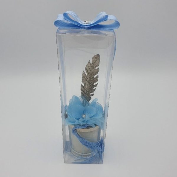 Dekorierte Kerze mit Quasten und Metallfeder Griff aus Silber/Gold – Bild 2