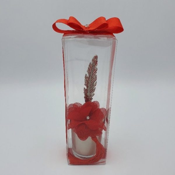 Dekorierte Kerze mit Quasten und Metallfeder Griff aus Silber/Gold – Bild 3