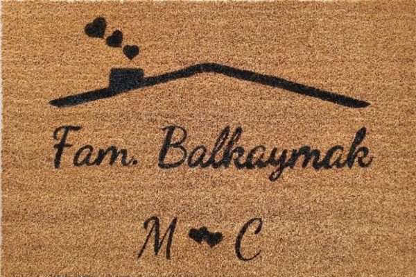 Personalisierte Indoor Fußmatte (40 x 60 cm) aus Kokosfasern mit Wunsch Familienname und Buchstaben – Bild 1