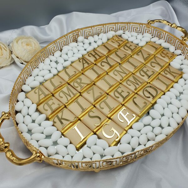 Kiz Isteme Tepsi | Kiz Isteme Cikolatasi Tepsi Set | Tablett Set Allahin Emriyle Kizinizi Istemeye Geldik Schokolade und Zuckermandel – Bild 3