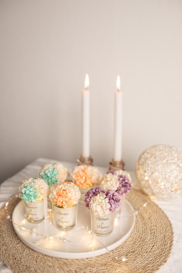 Personalisierte Kerze im Glas – Individuelles Teelicht mit Blumen-Deko – Bild 7